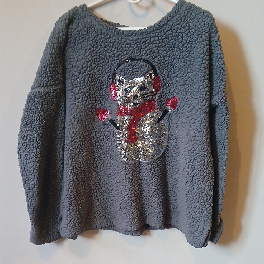 Time and Tru Gray Sherpa Sweatshirt with Sequin Snowman Size 20 XXL
